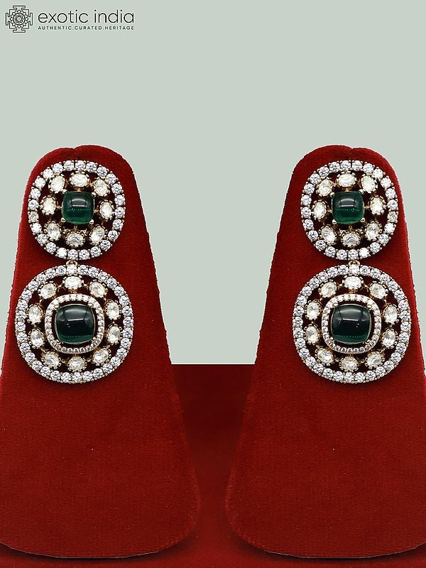 Exotic India Moissanite Necklace Set In Embellished Design With Attractive Earrings And Doublet Stone