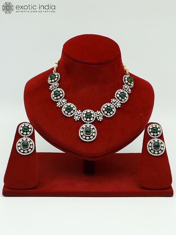 exotic india Moissanite Necklace Set In Embellished Design With Attractive Earrings And Doublet Stone