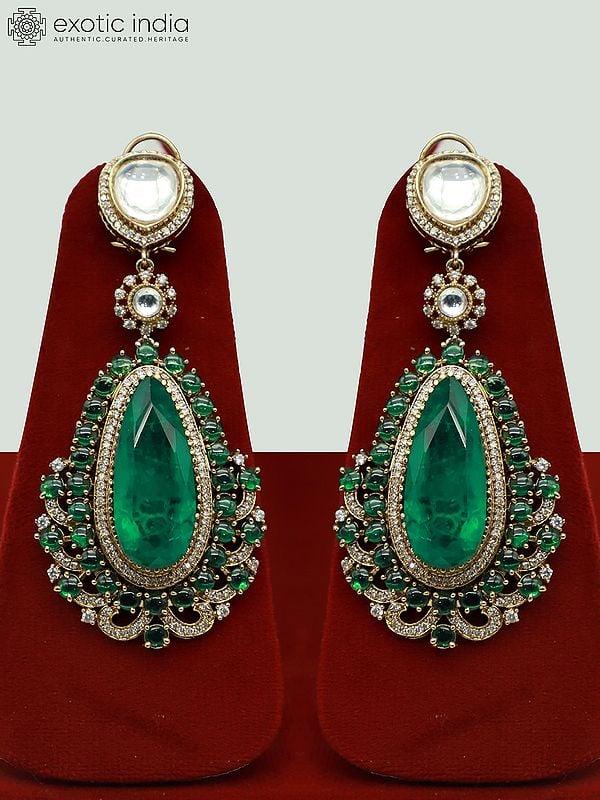 Exotic India Moissanite Necklace Set With Beautiful Earrings For Women