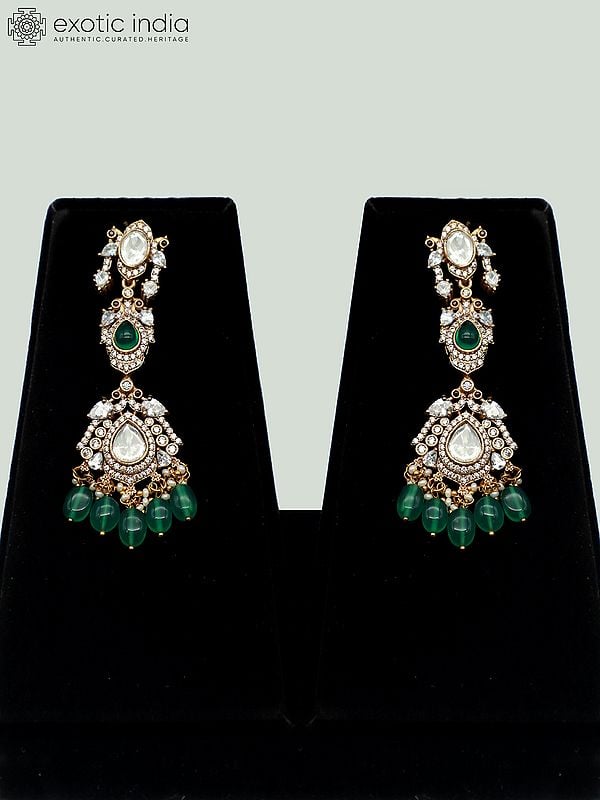 Exotic India Moissanite With Mehendi Polish And Beaded Necklace With Earrings And Mangtika