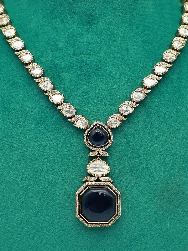 Exotic India Monalisa With Moissanite Kundan Stone Studded Necklace Set With Earrings