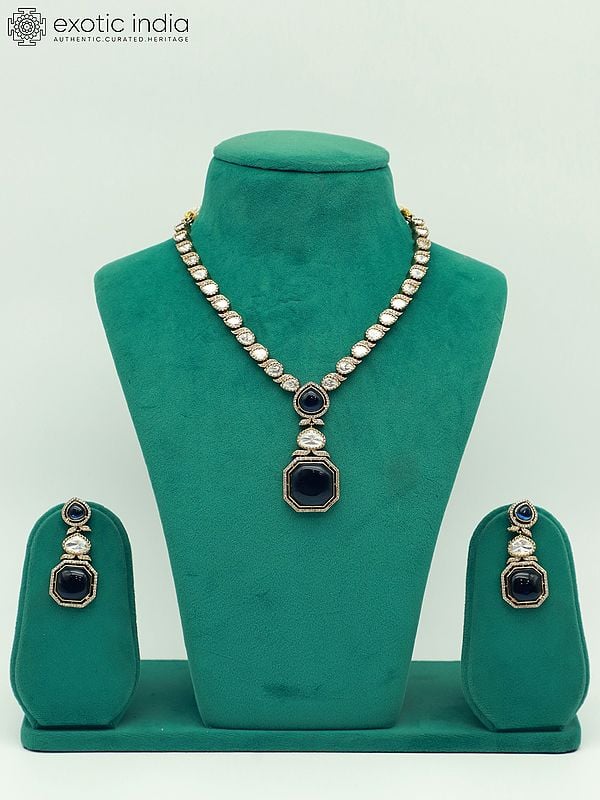 exotic india Monalisa With Moissanite Kundan Stone Studded Necklace Set With Earrings 