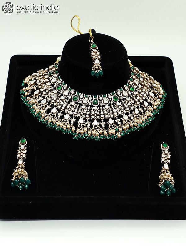 exotic india Monalissa Bandhai Set Beaded And Stone Studded Choker Bridal Necklace With Earrings 