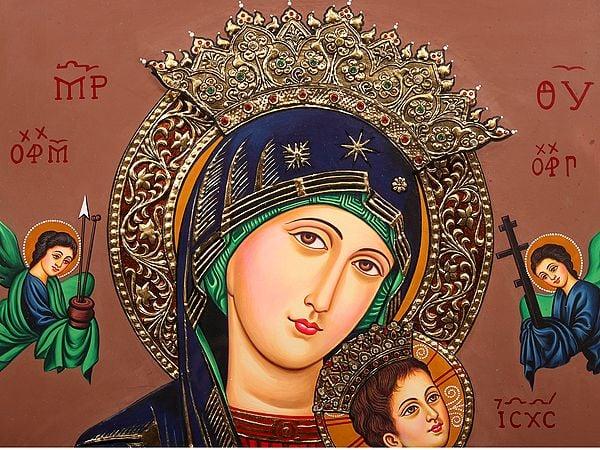 Exotic India Mother Mary With Jesus | Framed Tanjore Painting | 22 Karat Gold Work