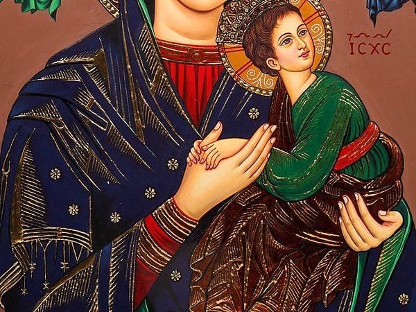 Exotic India Mother Mary With Jesus | Framed Tanjore Painting | 22 Karat Gold Work