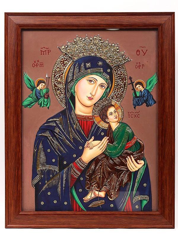 exotic india Mother Mary with Jesus | Framed Tanjore Painting | 22 Karat Gold Work 