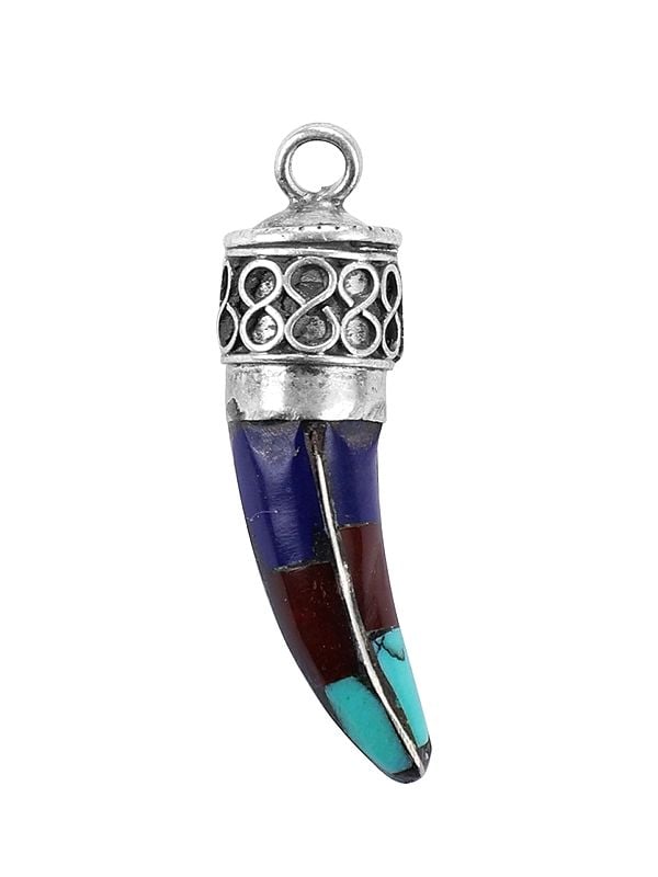 exotic india Multi-color Inlay Claw Pendant | Sterling Silver Pendants