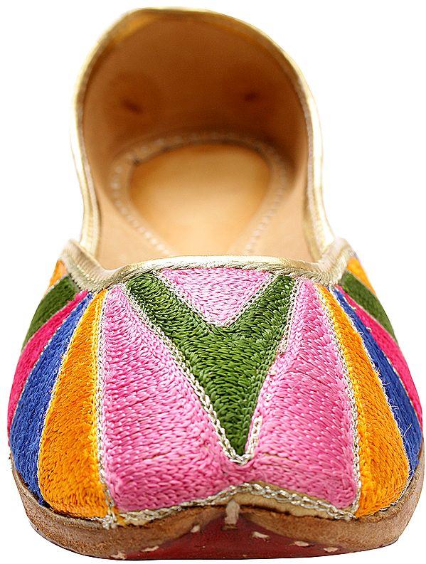 Exotic India Multi-Color Phulkari Hand-Embroidered Jooti From Punjab 