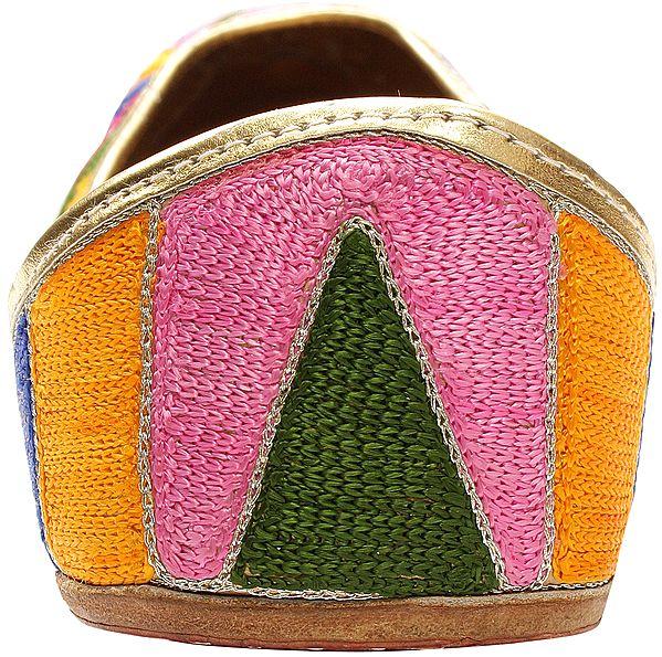 Exotic India Multi-Color Phulkari Hand-Embroidered Jooti From Punjab 