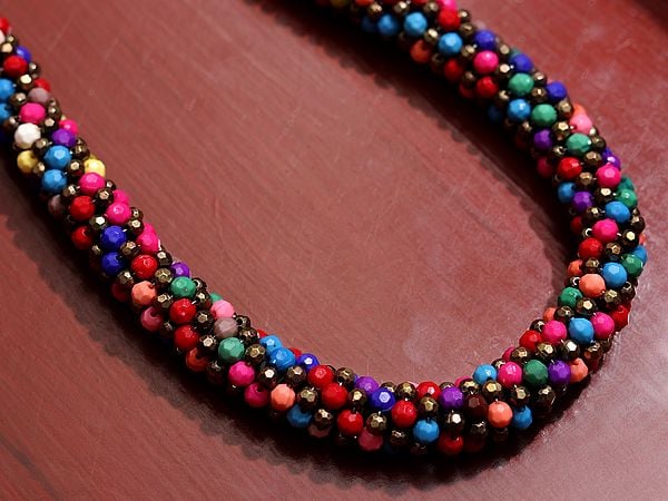 Exotic India Multi Coloured Cut Glass Thread Necklace 