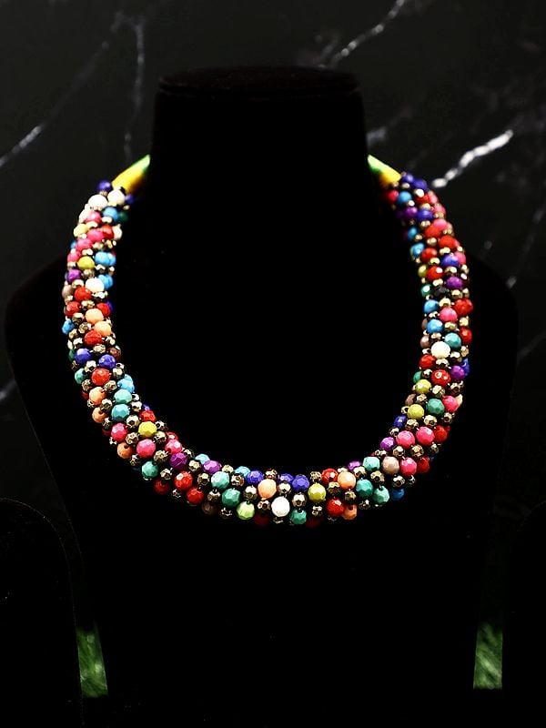 Exotic India Multi Coloured Cut Glass Thread Necklace 
