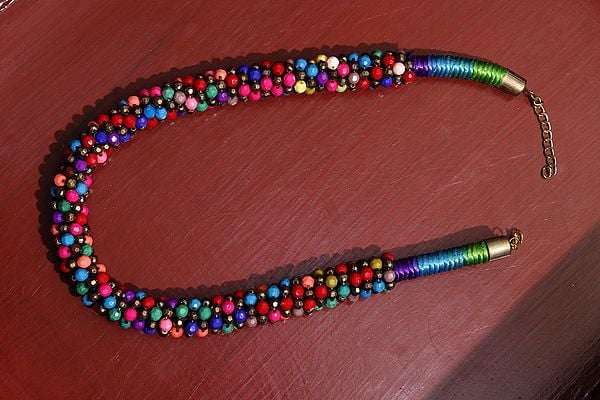 exotic india Multi Coloured Cut Glass Thread Necklace 