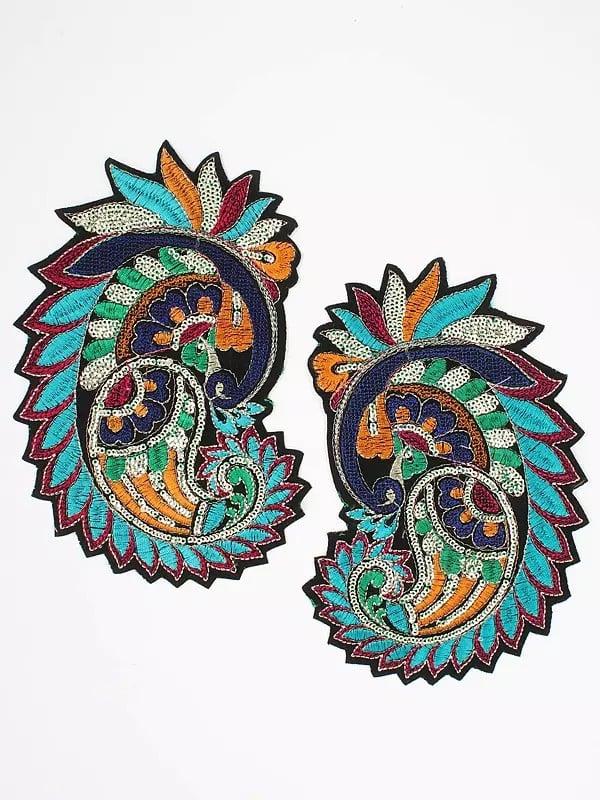 exotic india Multi Coloured Sequins-Thread Embroidered Paisley Patch (Set Of 2) 