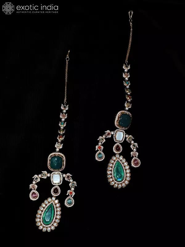 Exotic India Multi Layer Designer Stone Studded Necklace Set With Earrings | Indian Fashion Jewelry 