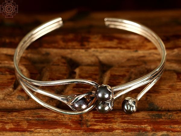 exotic india Multi-Layered Designer Black Pearls | Sterling Silver Bracelet
