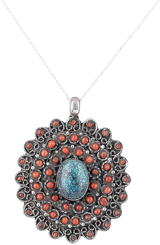 exotic india Multi-Stone Sterling Silver Pendant with Gemstones from Nepal 