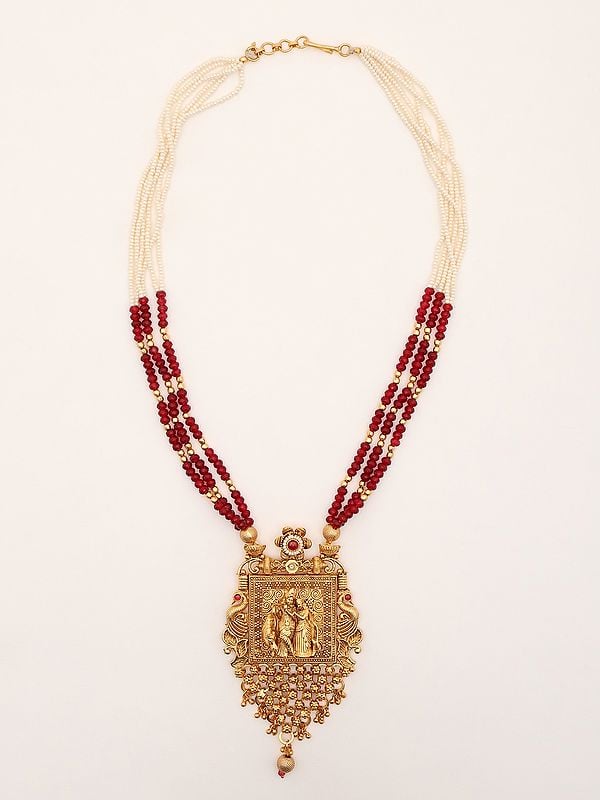 Exotic India Multi Strand Radha Krishna Long Necklace & Earrings Set 