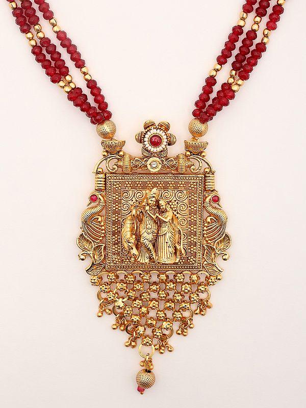Exotic India Multi Strand Radha Krishna Long Necklace & Earrings Set 