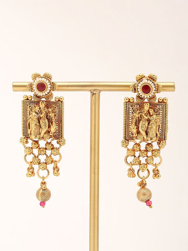 Exotic India Multi Strand Radha Krishna Long Necklace & Earrings Set 