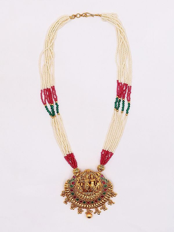 Exotic India Multi Strand Radha Krishna Necklace And Earrings Set 