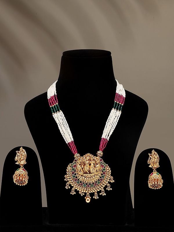 exotic india Multi Strand Radha Krishna Necklace and Earrings Set