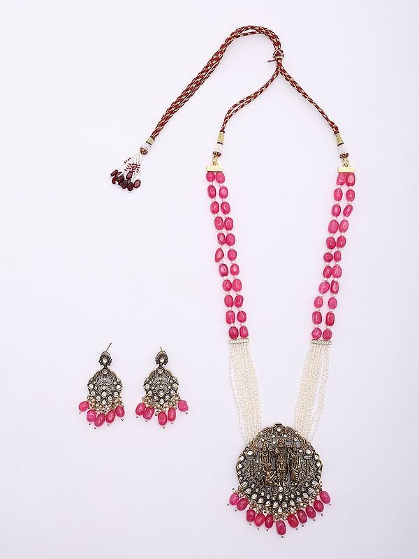 Exotic India Multi Strand Ram Darbar Long Necklace Set With Beads Drop 