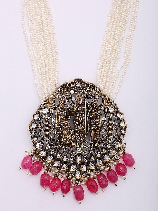 Exotic India Multi Strand Ram Darbar Long Necklace Set With Beads Drop 