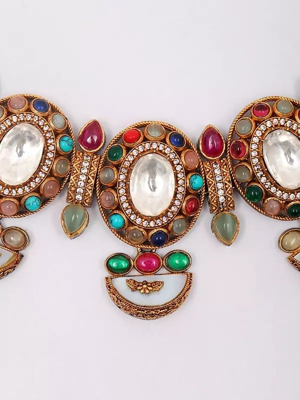 Exotic India Multicolor Choker Necklace Set With Earrings 