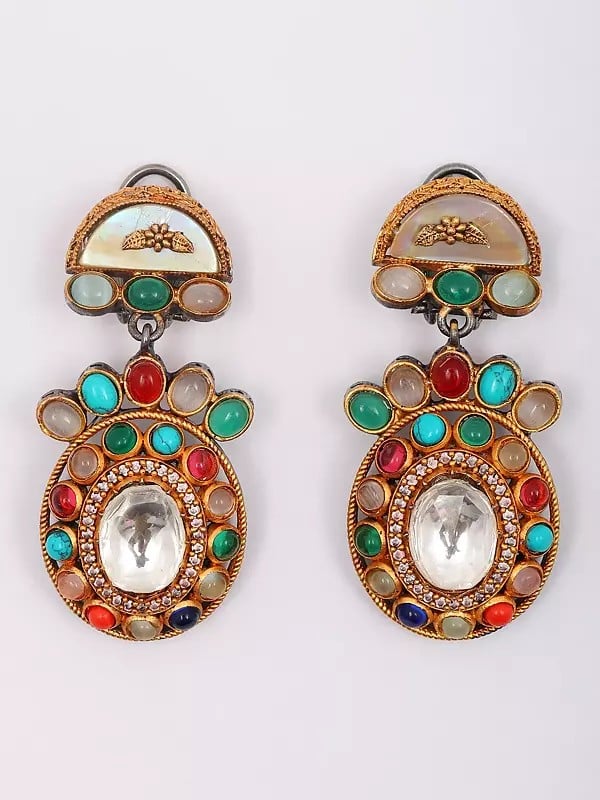 Exotic India Multicolor Choker Necklace Set With Earrings 