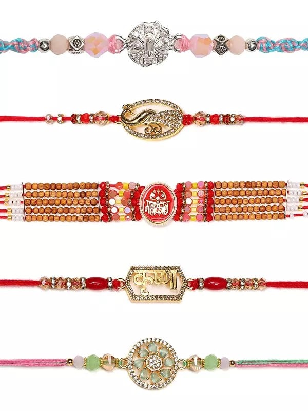 exotic india Multicolor (Combo of Five) Rakhi for a Forever Connection 