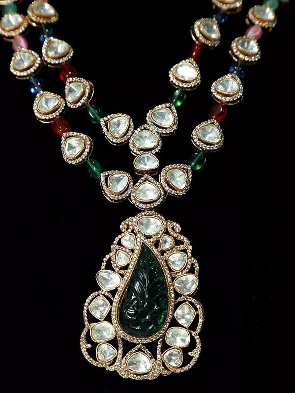 Exotic India Multicolor Copper And Kundan Stone Studded And Beaded Necklace 