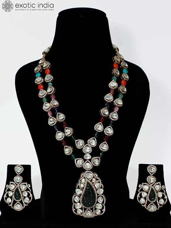 exotic india Multicolor Copper And Kundan Stone Studded And Beaded Necklace