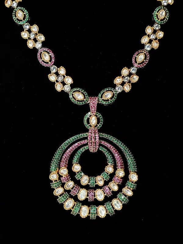 Exotic India Multicolor Copper And Kundan Stone Studded Embellished Necklace Set With Earrings 