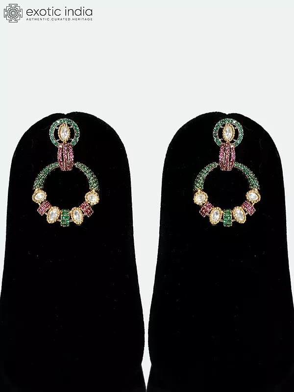 Exotic India Multicolor Copper And Kundan Stone Studded Embellished Necklace Set With Earrings 