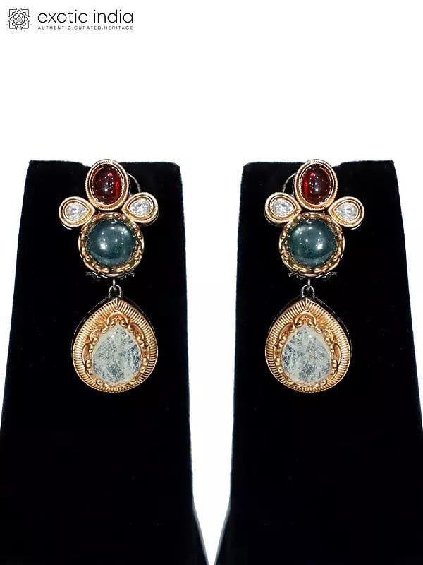 Exotic India Multicolor Designer Stone Studded Choker Necklace Set With Earrings