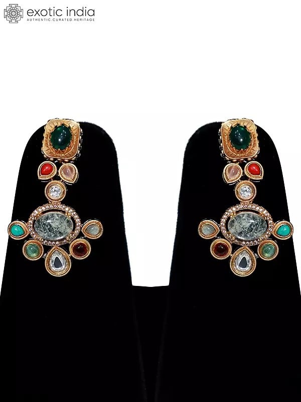 Exotic India Multicolor Elegant Stone Studded Choker Necklace Set With Earrings