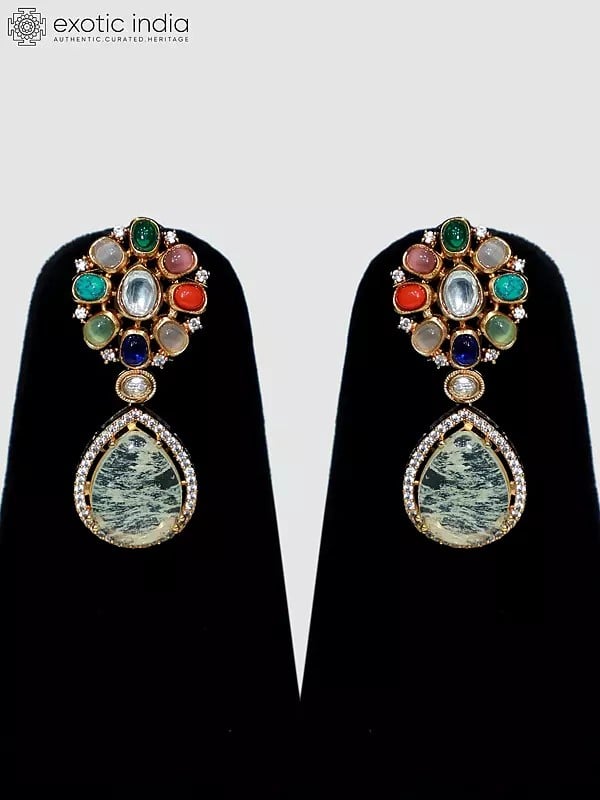 Exotic India Multicolor Embellished Stone Studded Choker Necklace Set With Earrings