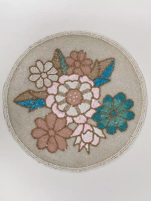Exotic India Multicolor Floral Design Beaded Table Mat (Set Of 2)
