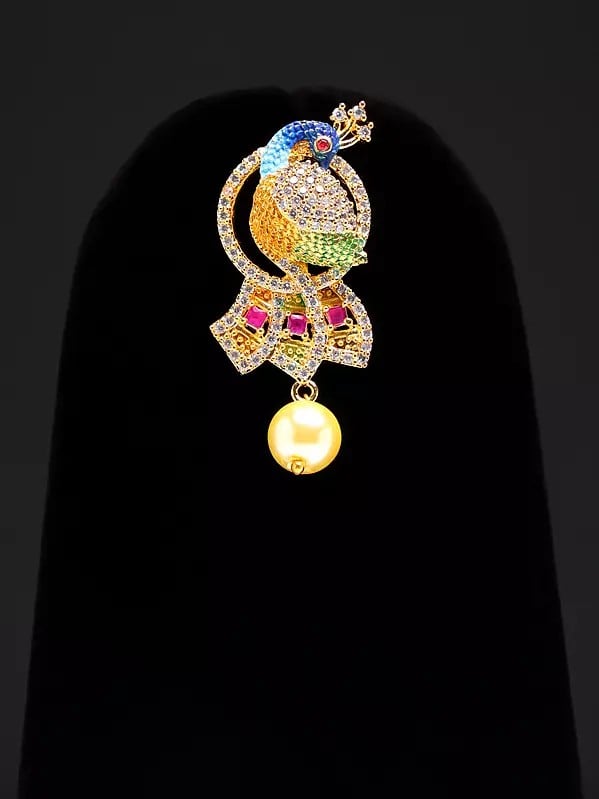 Exotic India Multicolor Floral Peacock Pendant And Earring Set With Ruby And Cubic Zirconia