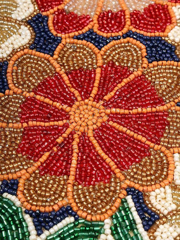 Exotic India Multicolor Floral Table Runner With Glass Beads Embroidery 