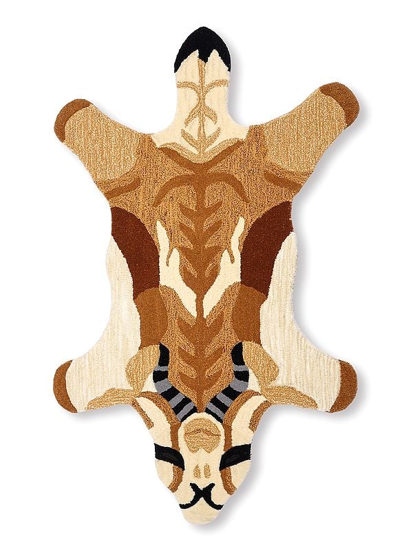 exotic india Multicolor Hand-Tufted Impala Shaped Yogic Asana Mat from Mirzapur 