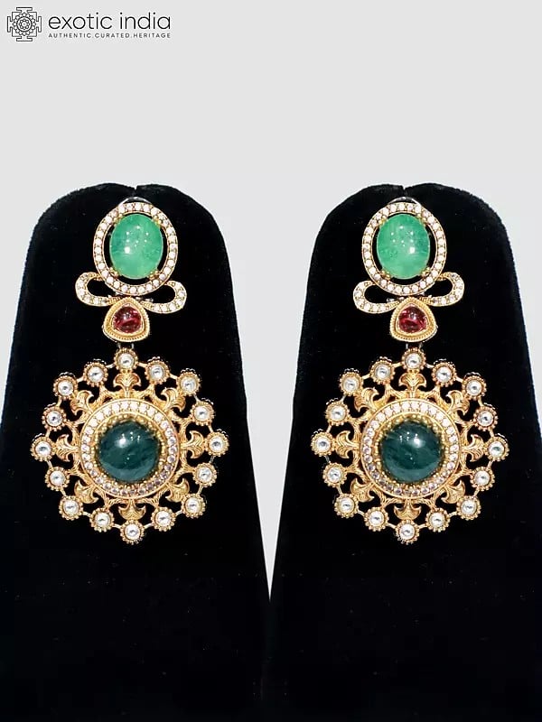 Exotic India Multicolor Kundan Stone Studded Necklace Set With Earrings 