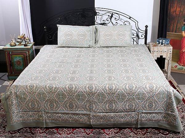 exotic india Multicolor Mediterranean Motif Handblock Printed Cotton Queen Size Bedsheet with Two Pillow Cover