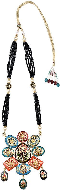 exotic india Multicolor Meenakari Necklace from Jharkhand with Hand-Painted Tree of Life 
