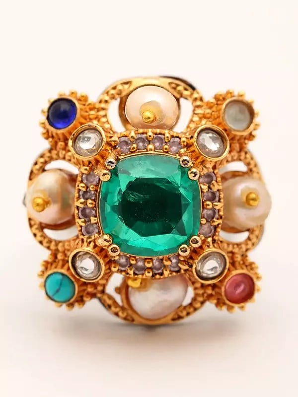 Exotic India Multicolor Monalisa Stone Studded Ring 