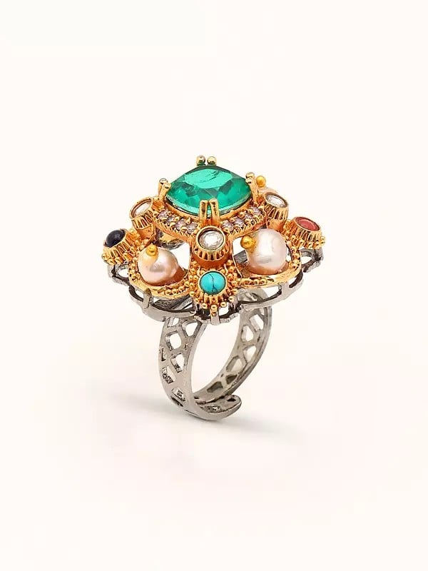 Exotic India Multicolor Monalisa Stone Studded Ring 