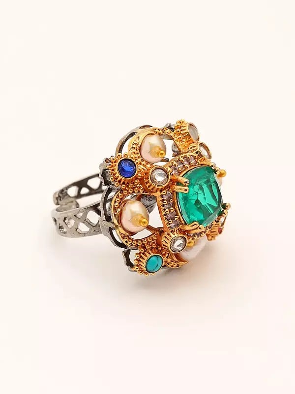 Exotic India Multicolor Monalisa Stone Studded Ring 