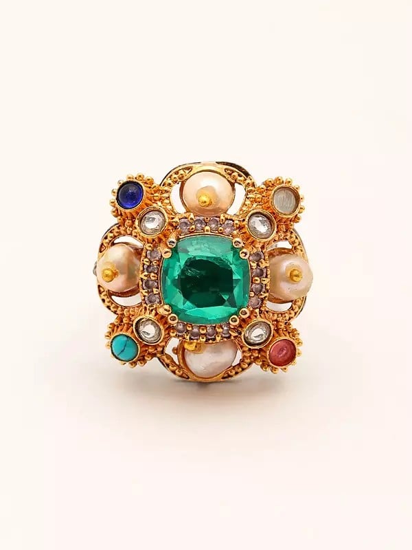 exotic india Multicolor Monalisa Stone Studded Ring 