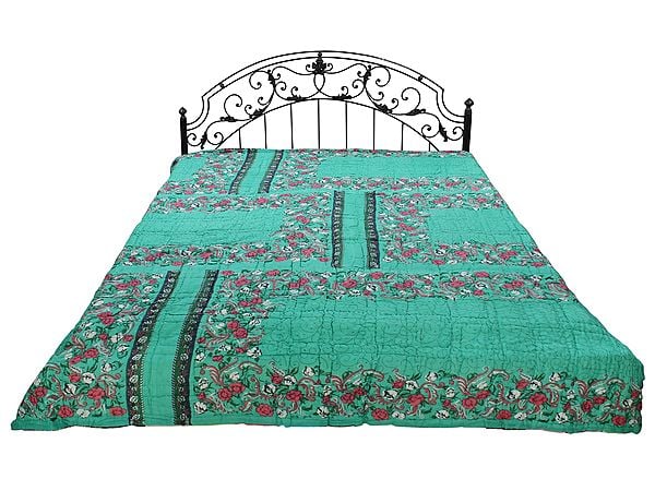 Exotic India Multicolor Patchwork Kantha Styled Reversible Bedding Quilt From Jodhpur 