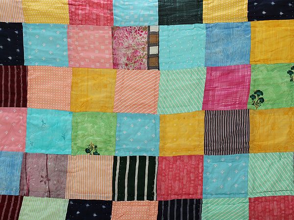 Exotic India Multicolor Patchwork Kantha Styled Reversible Bedding Quilt From Jodhpur 
